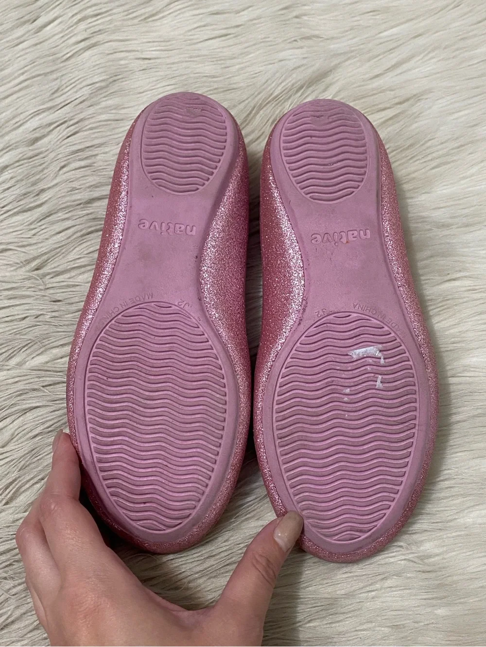 Native Margot Bling Pink Glitter Ballet Flats Slip On Sparkle Princess Girls J2